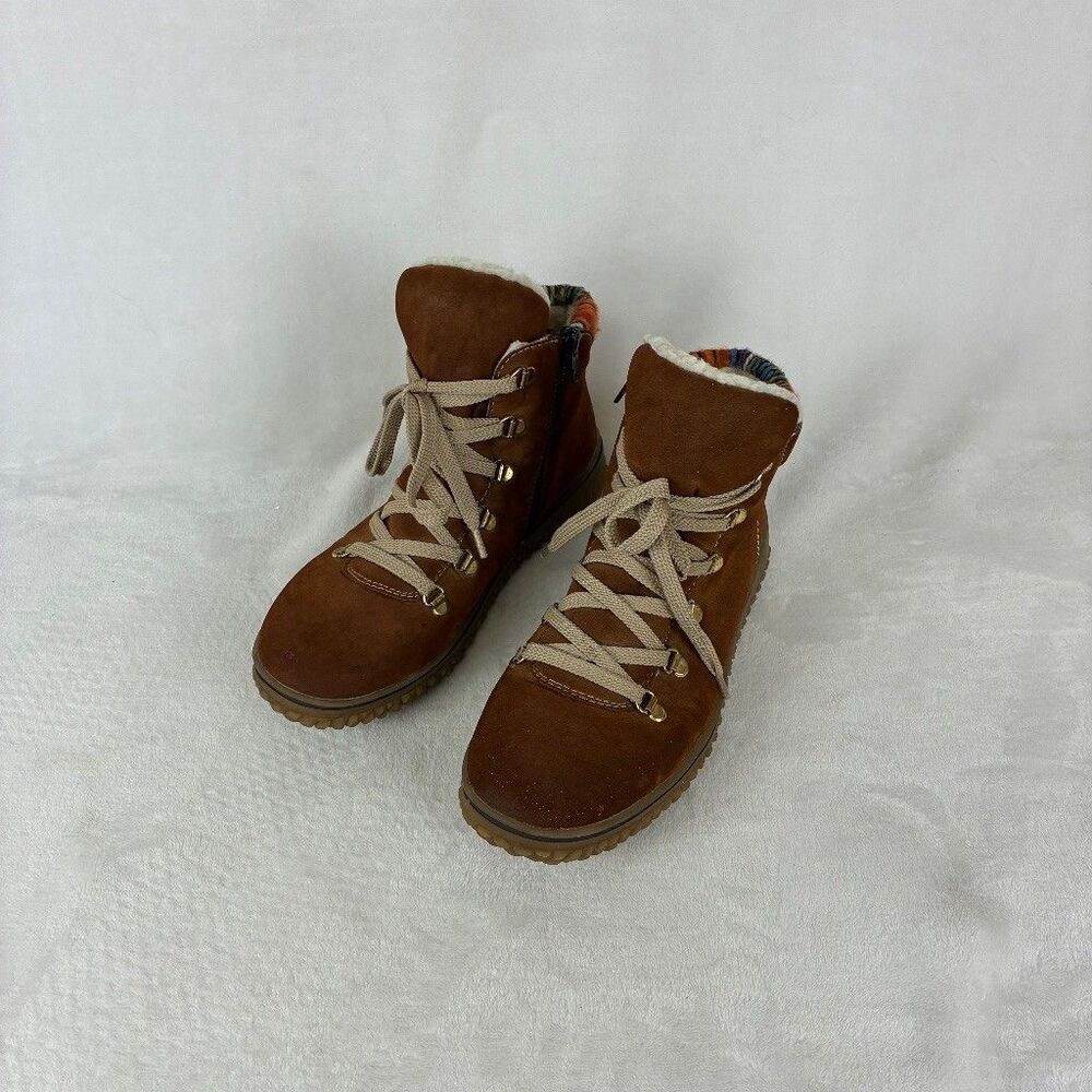 Rieker Cordula Sherpa Lace Up Boots Womens EU 39 Tan Suede Hiker Gorpcore Nature